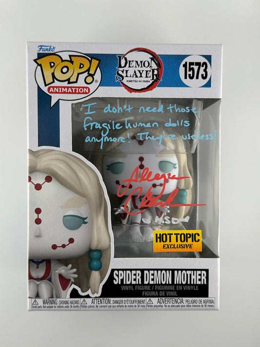 Funko POP Demon Slayer SPIDER DEMON MOTHER SIGNED AUTO W/ INSCRIPTIONS "Allegra Clark" #1573 Hot Topic COA JSA Authentic Certified