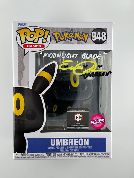 Funko POP Pokemon UMBREON SIGNED AUTO W/ INSCRIPTIONS "Erica Schroeder" #948 Flocked CC Chalice Edition COA JSA Authentic Certified